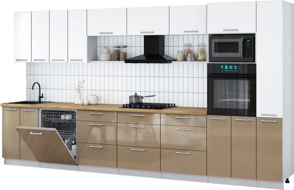 Кухонный гарнитур Интерлиния Мила Gloss 3.9-ПМ1 - фото