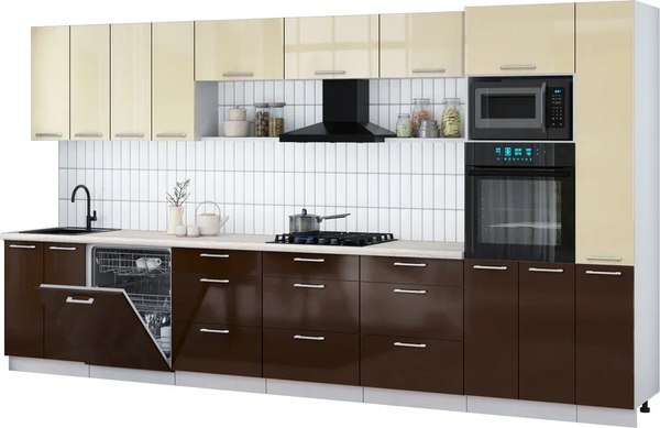 Кухонный гарнитур Интерлиния Мила Gloss 3.9-ПМ1 - фото