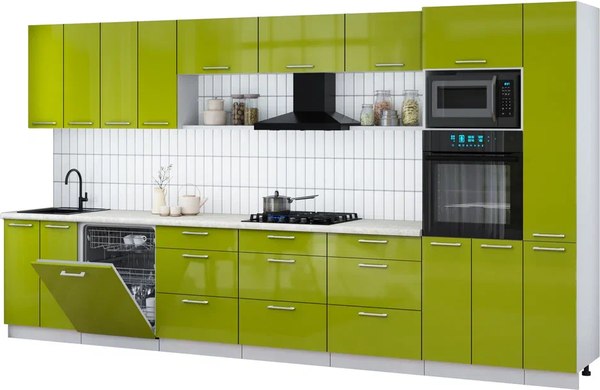 Кухонный гарнитур Интерлиния Мила Gloss 3.9-ПМ1 - фото