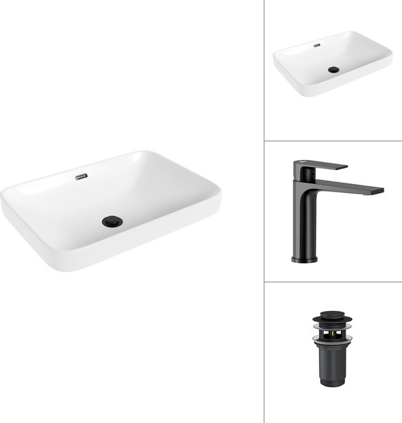 Умывальник со смесителем Lauter 21441B + Reef 21CK678BS с донным клапаном 21190B - фото