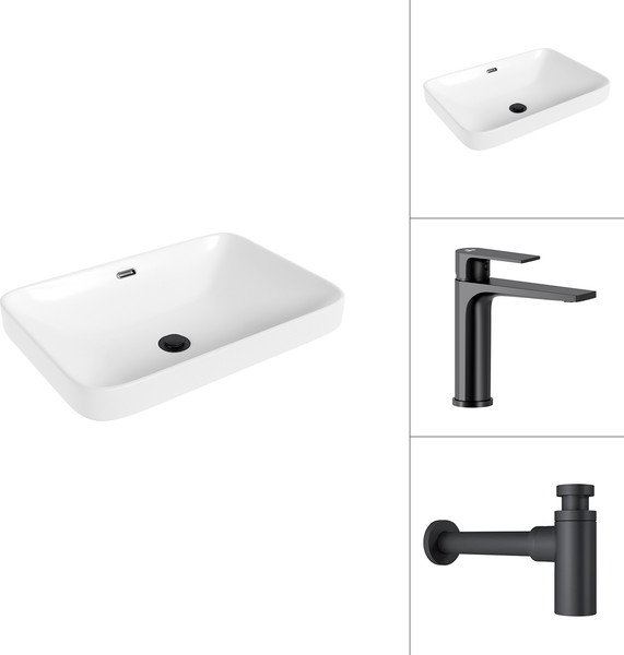 Умывальник со смесителем Lauter 21441B + Reef 21CK678BS с сифоном 21635B - фото