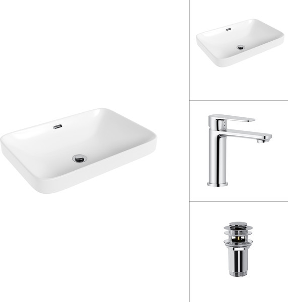 Умывальник со смесителем Lauter 21441B + Moon 21СK691C с донным клапаном 21190CH - фото