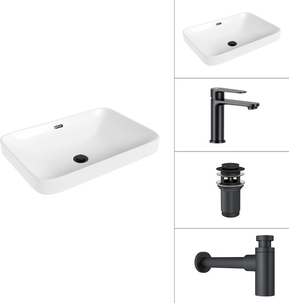 Умывальник со смесителем Lauter 21441B + Moon 21СК691BS + сифон 21635B + донный клапан 21190B - фото