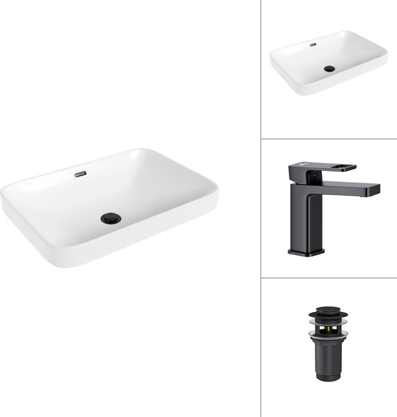 Умывальник со смесителем Lauter 21441B + Cascade 21СК655BS с донным клапаном 21190B - фото