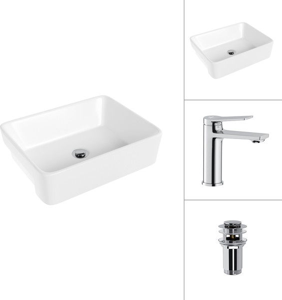 Умывальник со смесителем Lauter 21675 + Silk 21CK572С с донным клапаном 21190CH - фото