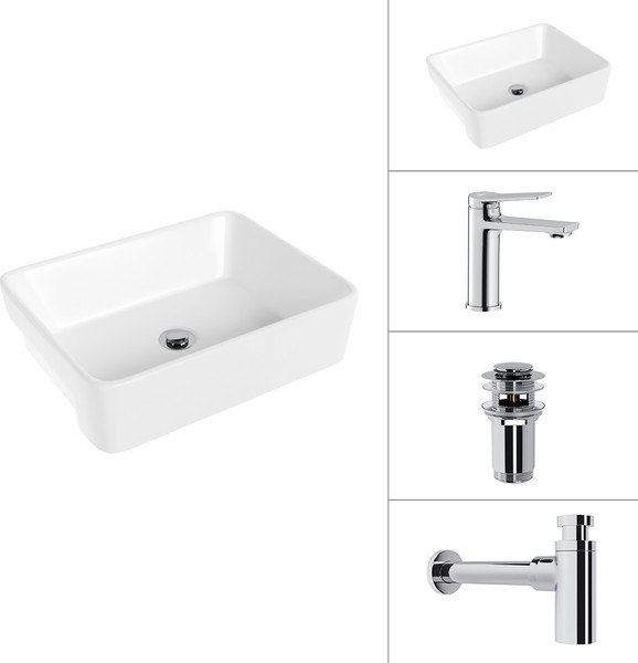 Умывальник со смесителем Lauter 21675 + Silk 21CK572С + сифон 21635CH + донный клапан 21190CH - фото