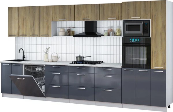 Кухонный гарнитур Интерлиния Мила Gloss 3.9-ПМ1 - фото