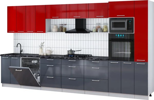 Кухонный гарнитур Интерлиния Мила Gloss 3.9-ПМ1 - фото