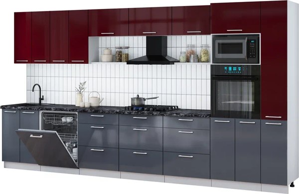 Кухонный гарнитур Интерлиния Мила Gloss 3.9-ПМ1 - фото