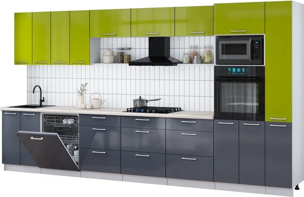 Кухонный гарнитур Интерлиния Мила Gloss 3.9-ПМ1 - фото