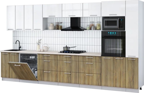 Кухонный гарнитур Интерлиния Мила Gloss 3.9-ПМ1 - фото