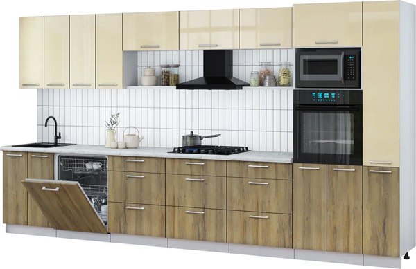 Кухонный гарнитур Интерлиния Мила Gloss 3.9-ПМ1 - фото