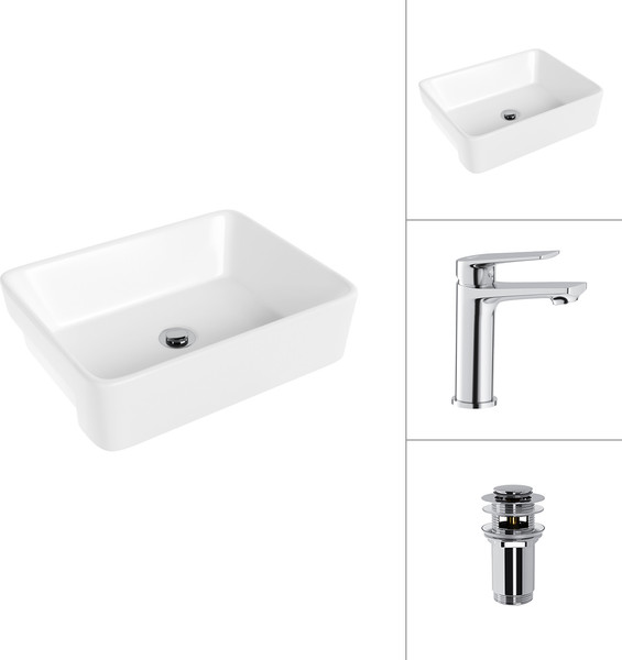 Умывальник со смесителем Lauter 21675 + Sky 21CK533C с донным клапаном 21190CH - фото