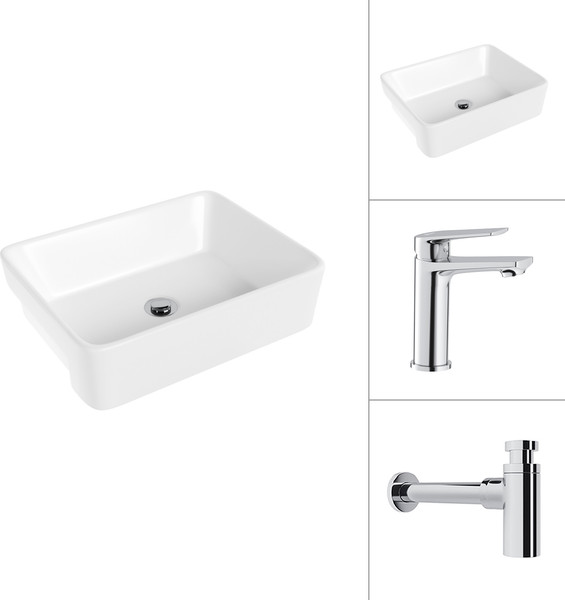 Умывальник со смесителем Lauter 21675 + Sky 21CK533C с сифоном 21635CH - фото