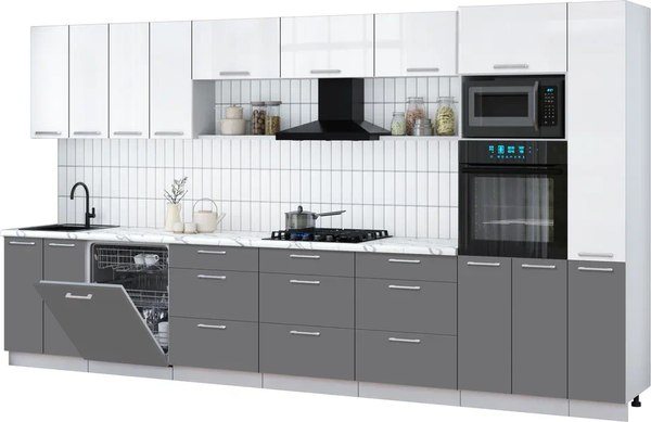 Кухонный гарнитур Интерлиния Мила Gloss 3.9-ПМ1 - фото