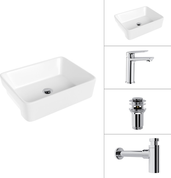 Умывальник со смесителем Lauter 21675 + Sky 21CK533C + сифон 21635CH + донный клапан 21190CH - фото