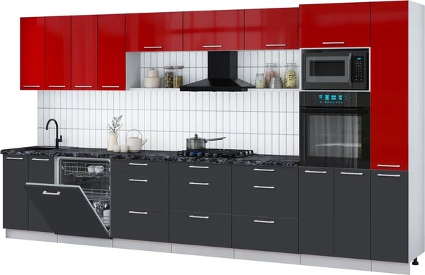 Кухонный гарнитур Интерлиния Мила Gloss 3.9-ПМ1 - фото