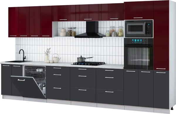 Кухонный гарнитур Интерлиния Мила Gloss 3.9-ПМ1 - фото