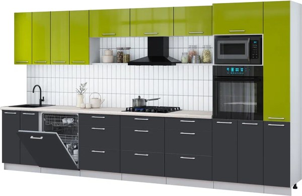 Кухонный гарнитур Интерлиния Мила Gloss 3.9-ПМ1 - фото