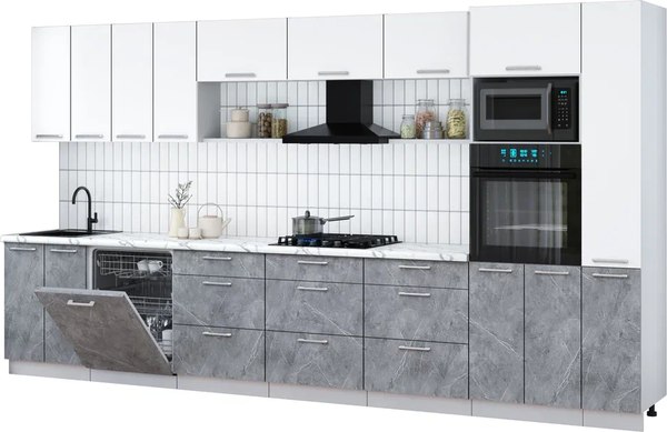 Кухонный гарнитур Интерлиния Мила Gloss 3.9-ПМ1 - фото
