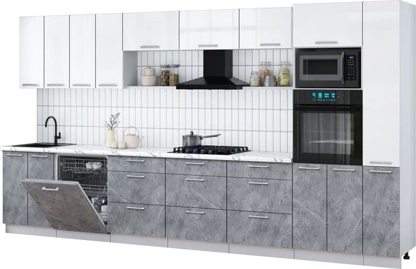 Кухонный гарнитур Интерлиния Мила Gloss 3.9-ПМ1 - фото