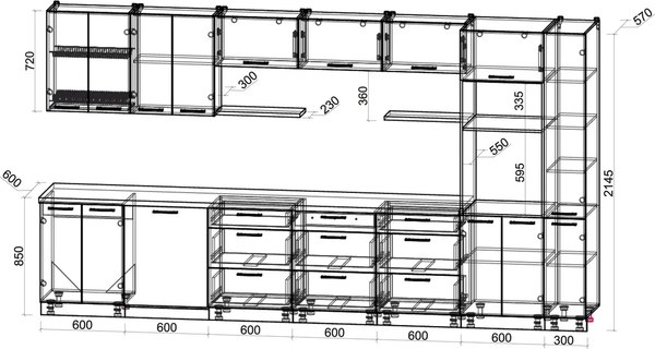 Кухонный гарнитур Интерлиния Мила Gloss 3.9-ПМ1