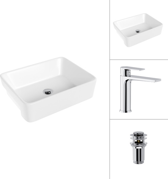 Умывальник со смесителем Lauter 21675 + Reef 21CK678C с донным клапаном 21190CH - фото