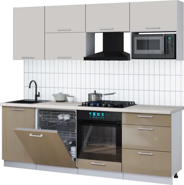 Кухонный гарнитур Интерлиния Мила Gloss 2.3-ПМ2 - фото