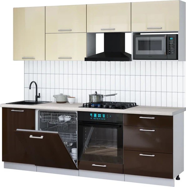 Кухонный гарнитур Интерлиния Мила Gloss 2.3-ПМ2 - фото