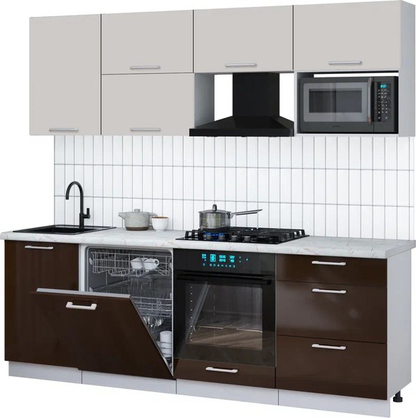 Кухонный гарнитур Интерлиния Мила Gloss 2.3-ПМ2 - фото