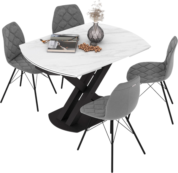 Обеденная группа Sheffilton SHT-DS292 (белый мрамор/черный/серый туман/черный муар) - фото