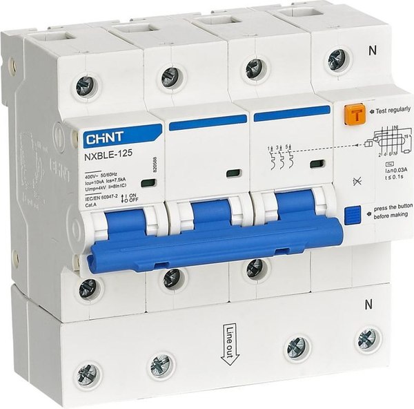 Дифференциальный автомат Chint NXBLE-125 3P+N 100А C 30мА / 820588 - фото