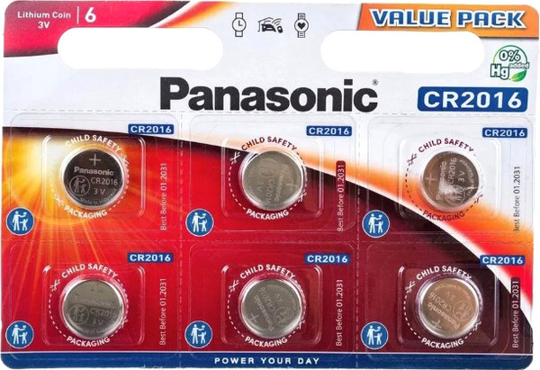 Комплект батареек Panasonic Lithium CR2016 BL6 (CR-2016EL/6BW) - фото