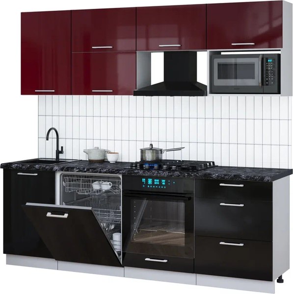 Кухонный гарнитур Интерлиния Мила Gloss 2.3-ПМ2 - фото