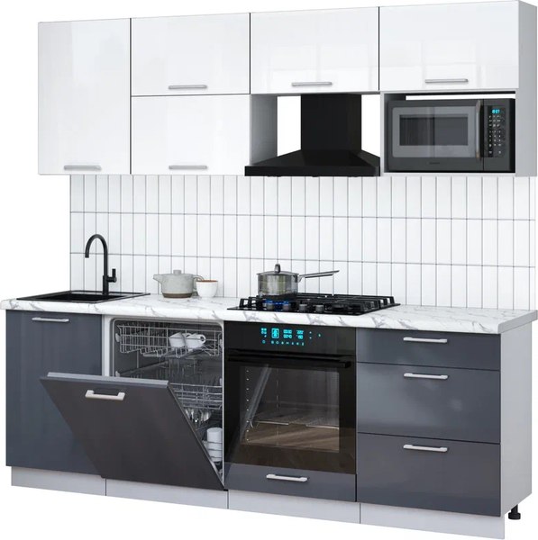 Кухонный гарнитур Интерлиния Мила Gloss 2.3-ПМ2 - фото