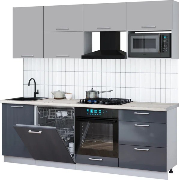 Кухонный гарнитур Интерлиния Мила Gloss 2.3-ПМ2 - фото