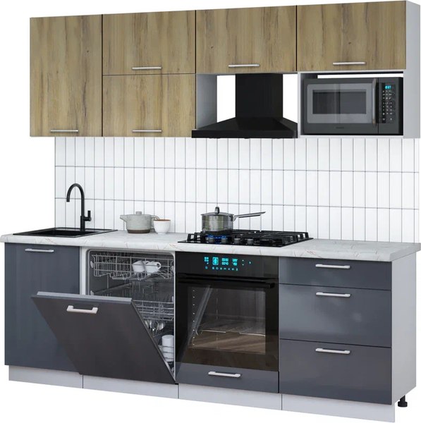 Кухонный гарнитур Интерлиния Мила Gloss 2.3-ПМ2 - фото