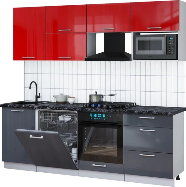 Кухонный гарнитур Интерлиния Мила Gloss 2.3-ПМ2 - фото