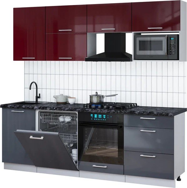 Кухонный гарнитур Интерлиния Мила Gloss 2.3-ПМ2 - фото