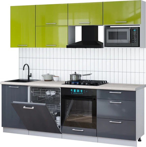 Кухонный гарнитур Интерлиния Мила Gloss 2.3-ПМ2 - фото