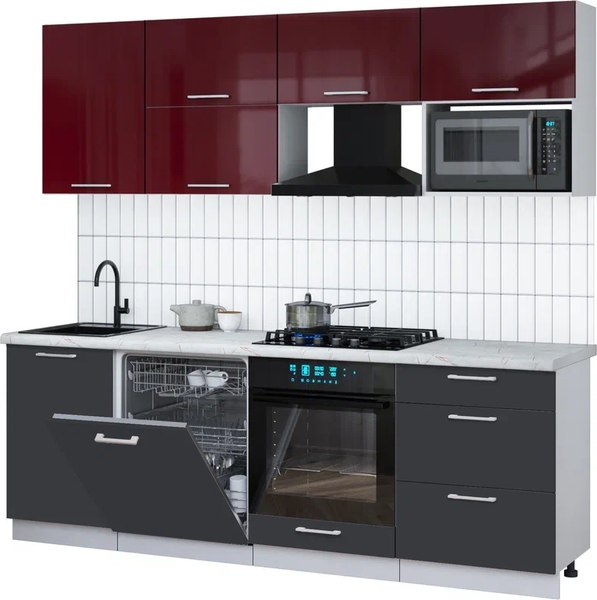 Кухонный гарнитур Интерлиния Мила Gloss 2.3-ПМ2 - фото