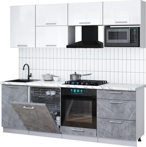 Кухонный гарнитур Интерлиния Мила Gloss 2.3-ПМ2 - фото