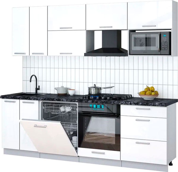 Кухонный гарнитур Интерлиния Мила Gloss 2.4-ПМ2 - фото