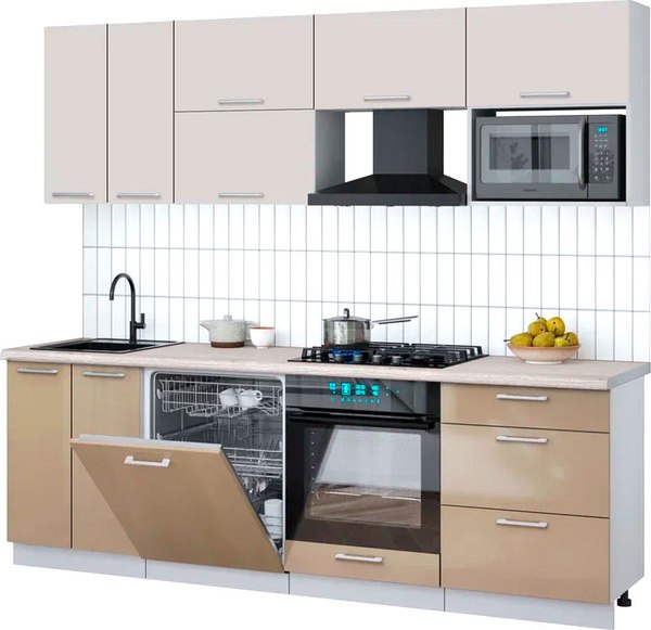 Кухонный гарнитур Интерлиния Мила Gloss 2.4-ПМ2 - фото