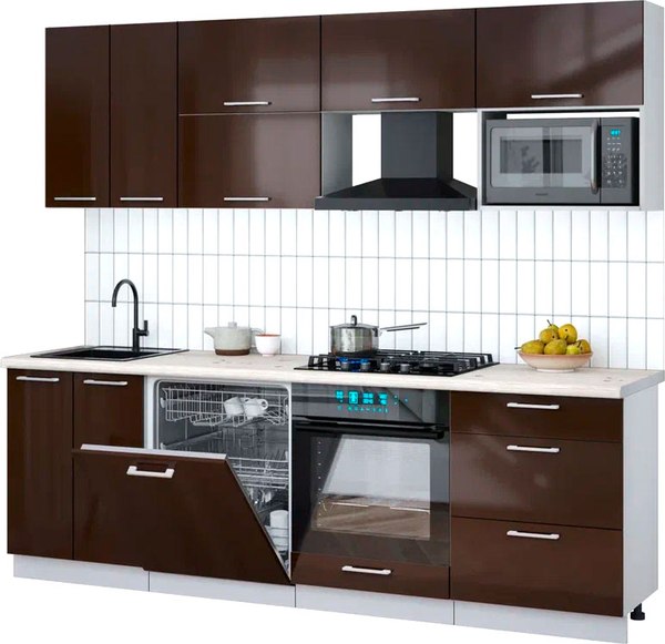 Кухонный гарнитур Интерлиния Мила Gloss 2.4-ПМ2 - фото