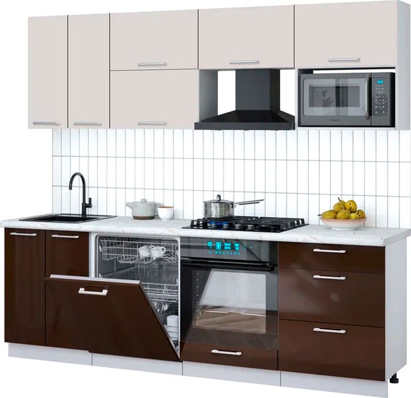 Кухонный гарнитур Интерлиния Мила Gloss 2.4-ПМ2 - фото