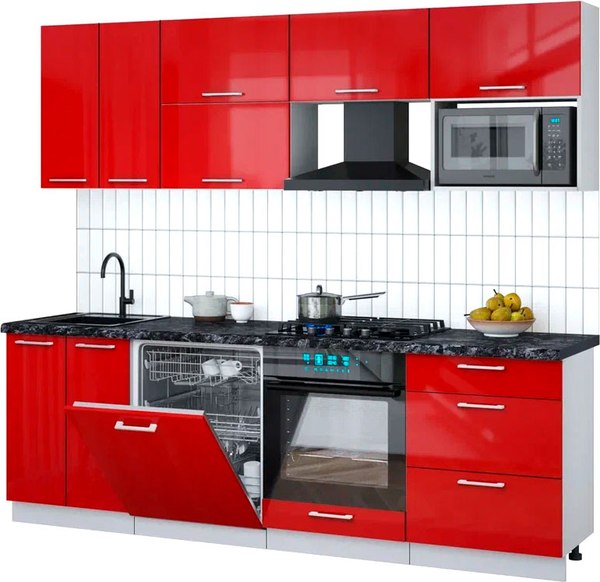 Кухонный гарнитур Интерлиния Мила Gloss 2.4-ПМ2 - фото