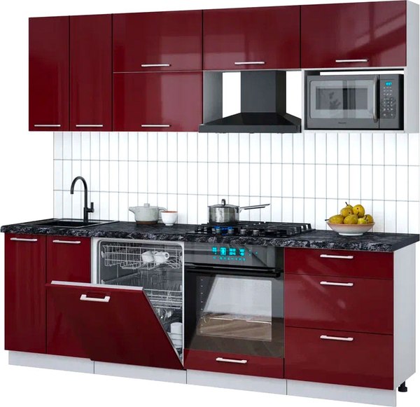 Кухонный гарнитур Интерлиния Мила Gloss 2.4-ПМ2 - фото