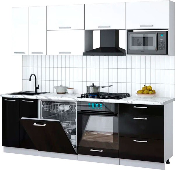 Кухонный гарнитур Интерлиния Мила Gloss 2.4-ПМ2 - фото