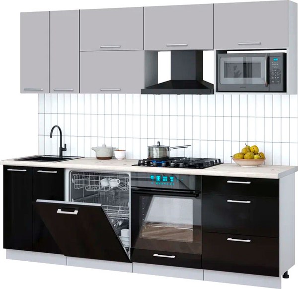Кухонный гарнитур Интерлиния Мила Gloss 2.4-ПМ2 - фото
